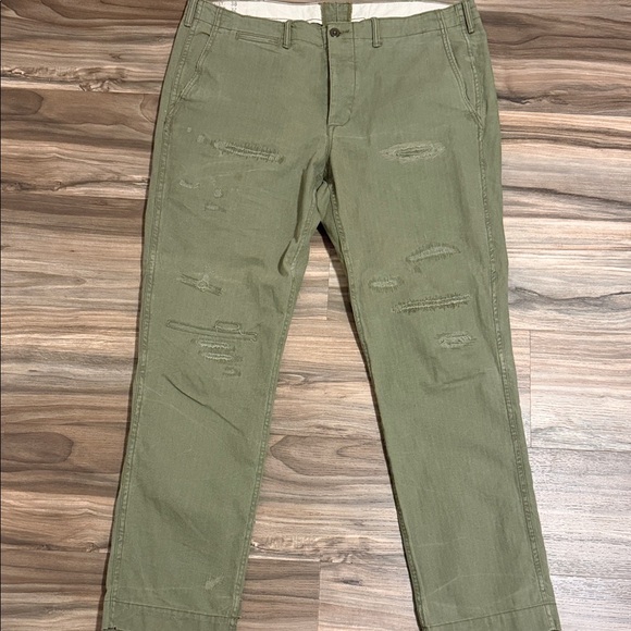 Polo Ralph Lauren Mens 38/32 Utility Green Herringbone Distressed Straight Pants